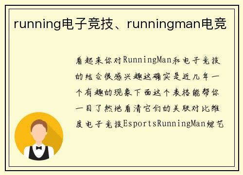 running电子竞技、runningman电竞